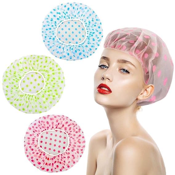 VEDETIC Shower Cap For for Women Reusable Waterproof, Bathroom Shower Cap For Spa, Hair Treatment, Beauty Parlor (Multicolor) (Pack of 3) - Image 1