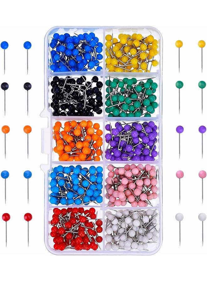 إيروريكس 500 قطعة من دبابيس دفع الخرائط متعددة الألوان مقاس 1.8 بوصة مع رؤوس بلاستيكية مستديرة وإبرة فولاذية في حاوية قابلة لإعادة التكوين لوضع علامات على قماش لوحة الإعلانات - Image 1