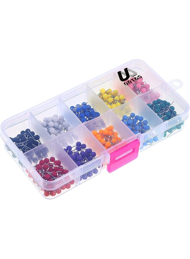 إيروريكس 500 قطعة من دبابيس دفع الخرائط متعددة الألوان مقاس 1.8 بوصة مع رؤوس بلاستيكية مستديرة وإبرة فولاذية في حاوية قابلة لإعادة التكوين لوضع علامات على قماش لوحة الإعلانات - Image 5