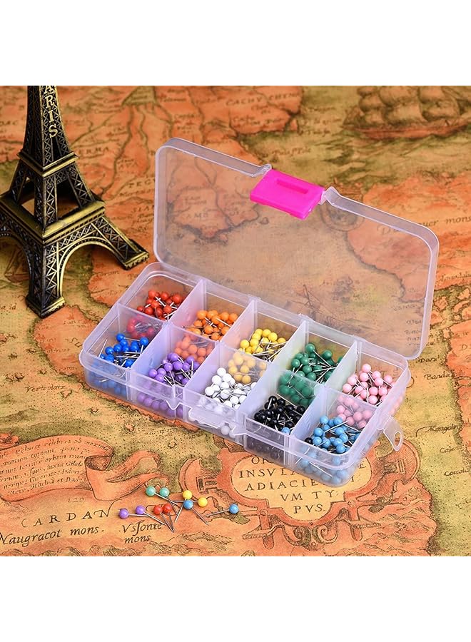 إيروريكس 500 قطعة من دبابيس دفع الخرائط متعددة الألوان مقاس 1.8 بوصة مع رؤوس بلاستيكية مستديرة وإبرة فولاذية في حاوية قابلة لإعادة التكوين لوضع علامات على قماش لوحة الإعلانات - Image 4