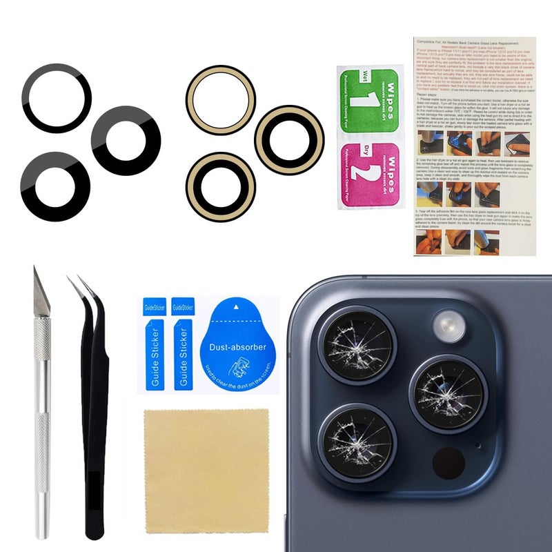 Phoupair Original OEM Back Rear Camera Glass Lens Replacement for iPhone 15 Pro Max 67inches with Adhesive Preinstalled and Repair Tools Set - Image 2