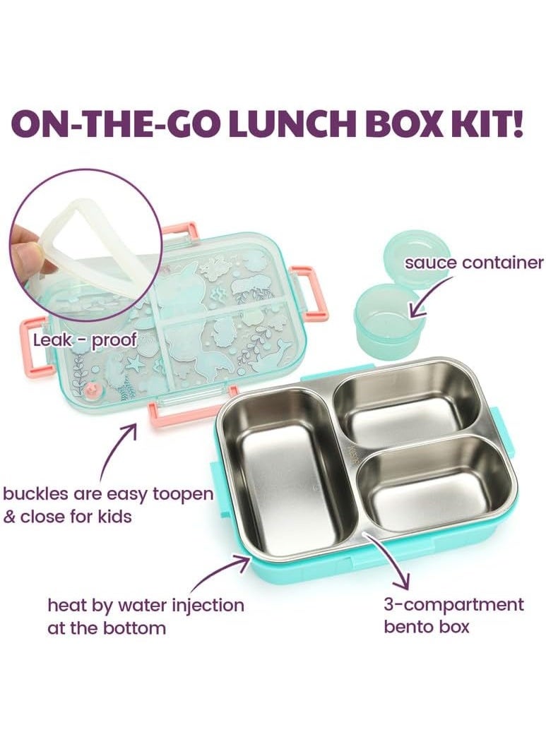 Lucky Kids 3-in-1 Lunch Box Set for Kids 3-Compartment Stainless Steel Bento Box with Insulated Bag & Water Bottle Leakproof, BPA-Free - Image 5