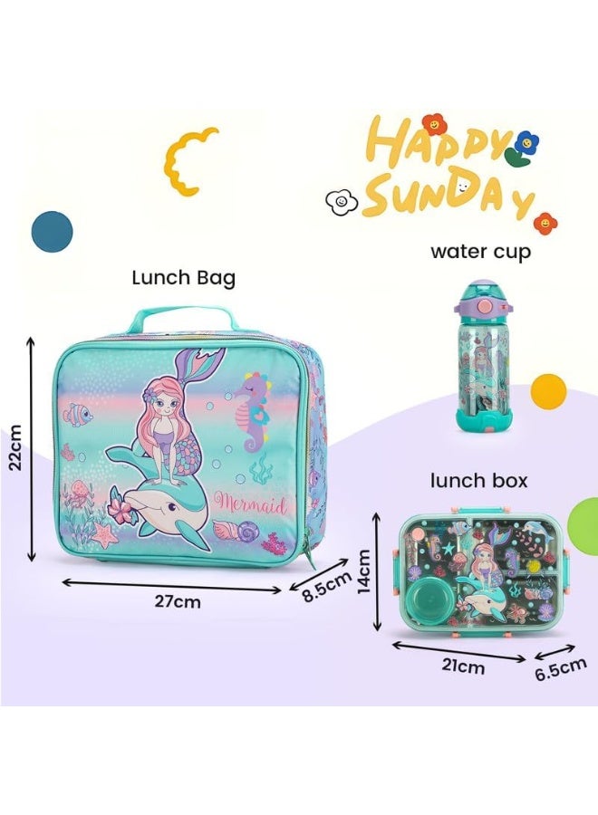 Lucky Kids 3-in-1 Lunch Box Set for Kids 3-Compartment Stainless Steel Bento Box with Insulated Bag & Water Bottle Leakproof, BPA-Free - Image 3