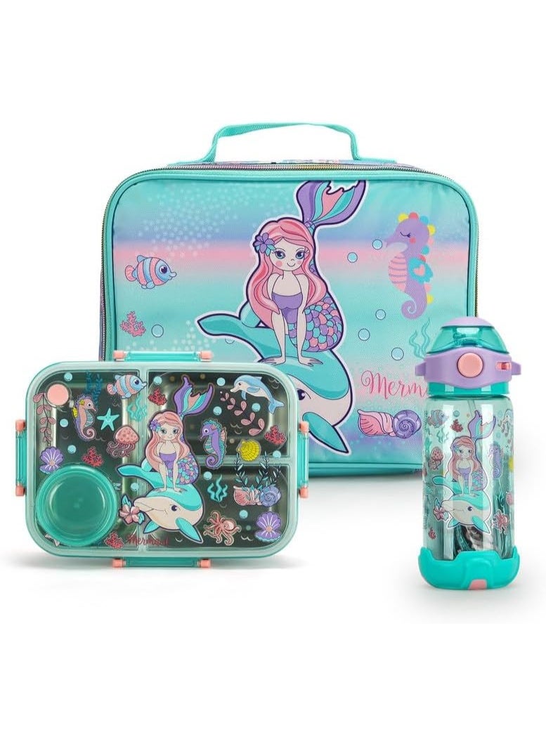 Lucky Kids 3-in-1 Lunch Box Set for Kids 3-Compartment Stainless Steel Bento Box with Insulated Bag & Water Bottle Leakproof, BPA-Free - Image 1