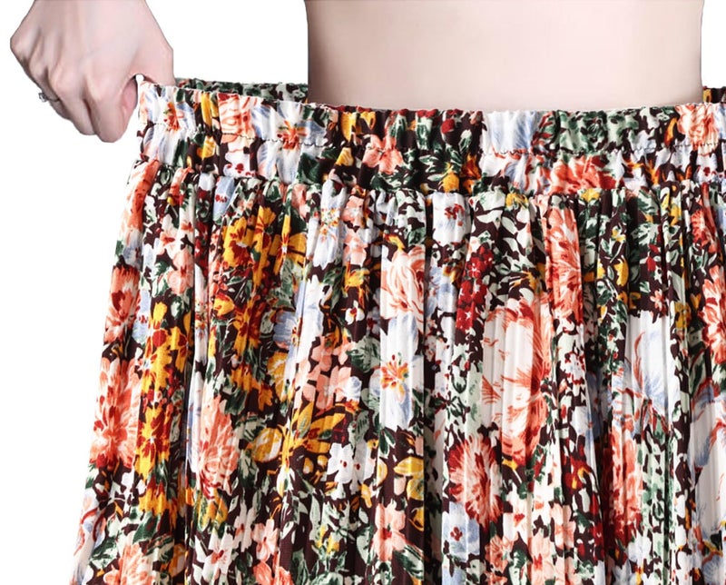 Basoteeuo Pleated Skirts for Women Chiffon Midi Long Length Trendy Summer High Waisted A Line Ladies Skirt Floral BZ04 M - Image 5