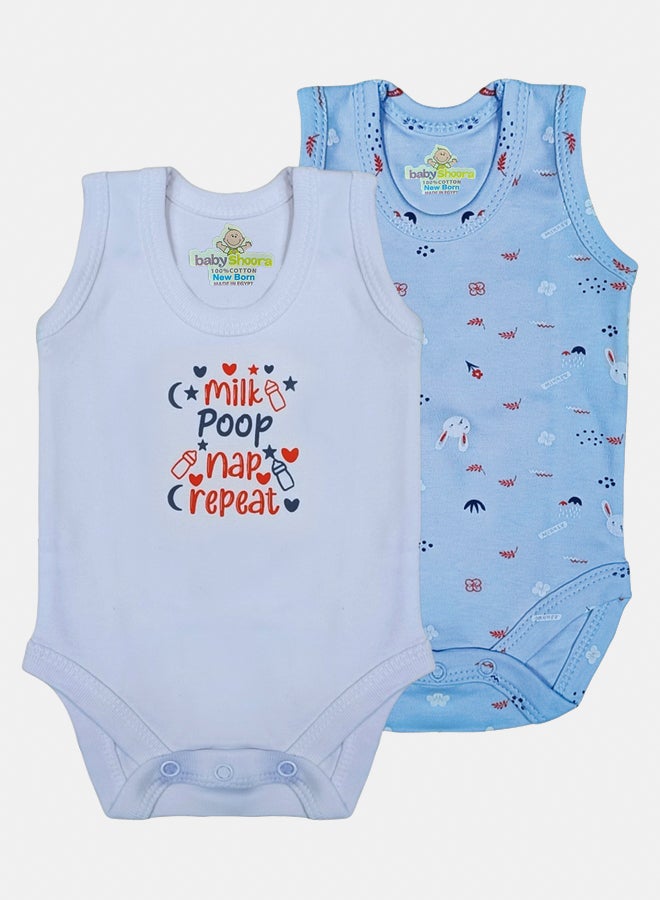 BabyShoora Baby Unisex Printed Sleeveless Cotton Bodysuit (Pack Of 2) - Image 1