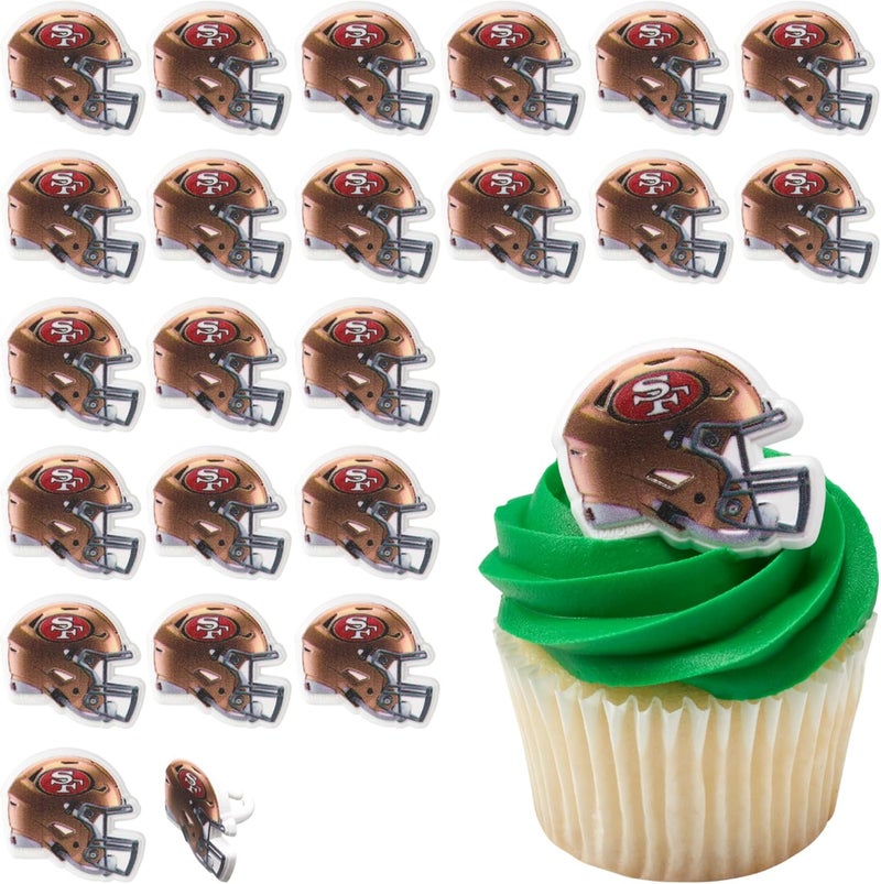 DecoPac NFL San Francisco 49ers Helmet Rings, 24 Football Cupcake Decorations, Officially Licensed, Football Rings, Food Safe Cake Toppers – 24 Pack - Image 1