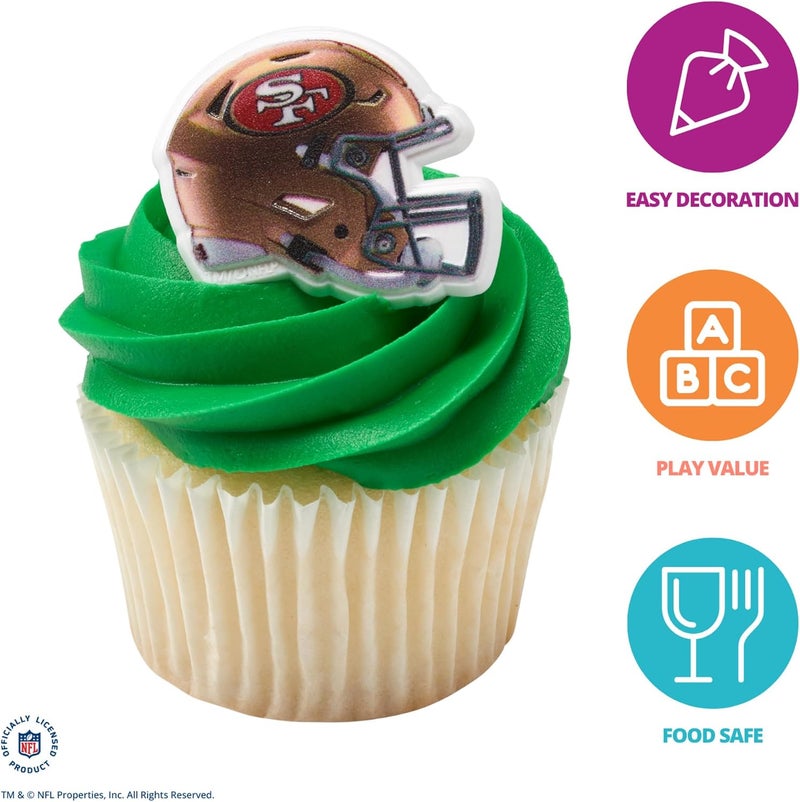 DecoPac NFL San Francisco 49ers Helmet Rings, 24 Football Cupcake Decorations, Officially Licensed, Football Rings, Food Safe Cake Toppers – 24 Pack - Image 2