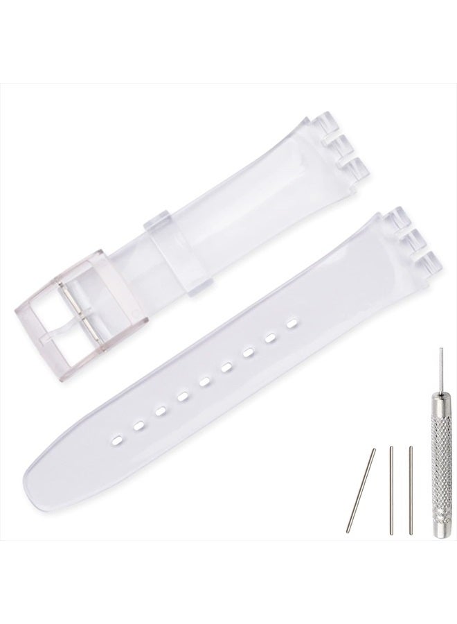 Lijinlan Replacement Silicone Band for Swatch 17mm 19mm 20mm, Waterproof Wristband Watch Strap for Swatch (19mm, Clear) - Image 1