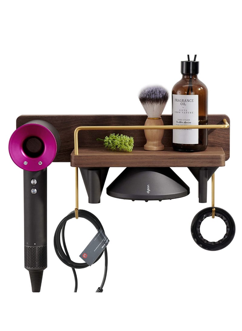 Arabest - Dyson Supersonic Hair Dryer Wall Mount Stand Holder, Blow Dryer Accessories and Attachments Organizer Storage Rack, Wood - Image 1