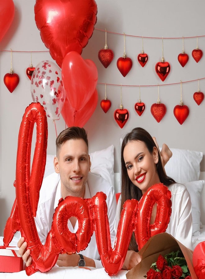 Melisheer 48PCS Heart Shaped Ornaments, Red Heart Shaped Ornaments, Valentines Heart Hanging Ornaments in 2 Sizes, Glossy Heart Baubles for Valentines Wedding Christmas Tree Party Decorations - Image 4