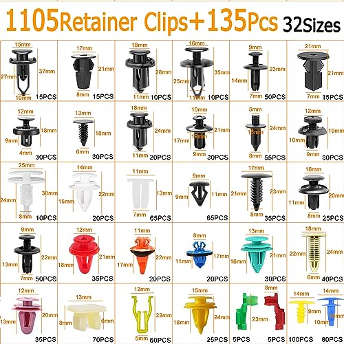 Uolor 1240Pcs Car Push Retainer Clips & Auto Fasteners Kit - 32 Most Popular Sizes Nylon Bumper Fender Rivets with 10 Cable Ties and Fasteners Remover for Toyota GM Ford Honda Chevy - Image 2