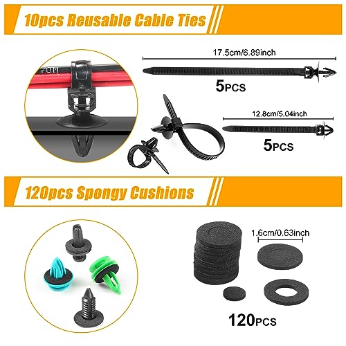 Uolor 1240Pcs Car Push Retainer Clips & Auto Fasteners Kit - 32 Most Popular Sizes Nylon Bumper Fender Rivets with 10 Cable Ties and Fasteners Remover for Toyota GM Ford Honda Chevy - Image 5
