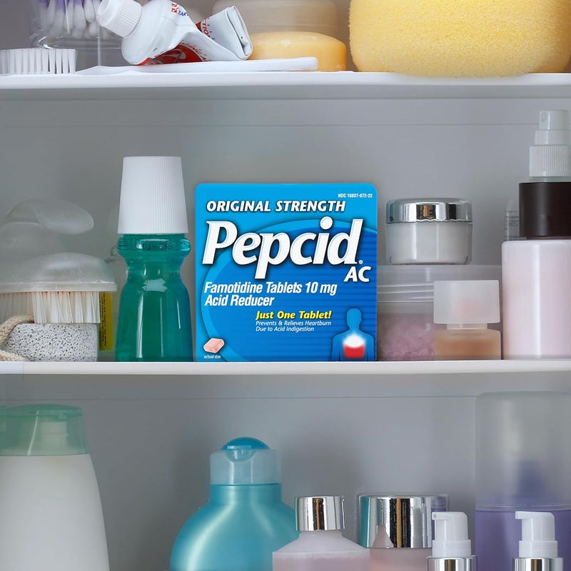 Pepcid AC Original Strength Heartburn Relief Tablets, OTC Medicine Prevents & Relieves Heartburn & Acid Reflux Due to Acid Indigestion, 10mg Famotidine Acid Reducer, Fast-Acting, 90 ct - Image 5