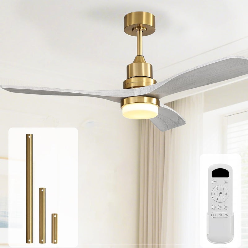 Sofucor Sofucor Low Profile Ceiling Fan with Lights Remote Control 52 Inch Flush Mount Ceiling Fan Modern Wood Blade Fan for Bedroom Living Room Indoor Outdoor Farmhouse Patio Grey Gold 