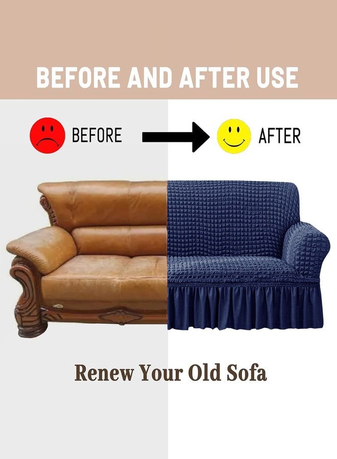 VORHANG Stretch Sofa Slipcover Easy Fitted Sofa Couch Cover with Skirt (Navy Blue -3 Seater) Pack of 1 - Image 4