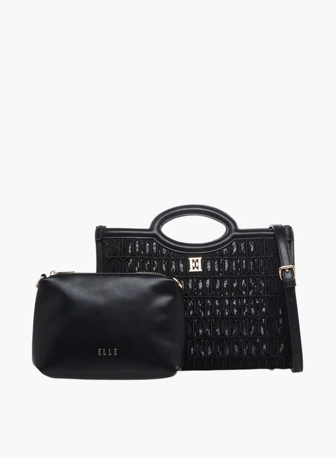 ايل Embroidered Tote Bag with Adjustable Strap and Pouch