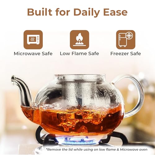 Home Essentials HomeEssentials 800ml Glass Tea Pot with Stainless Steel Infuser & Lid | Durable Borosilicate Glass | Stovetop Compatible | Perfect for Brewing Tea, Coffee & More - Image 5