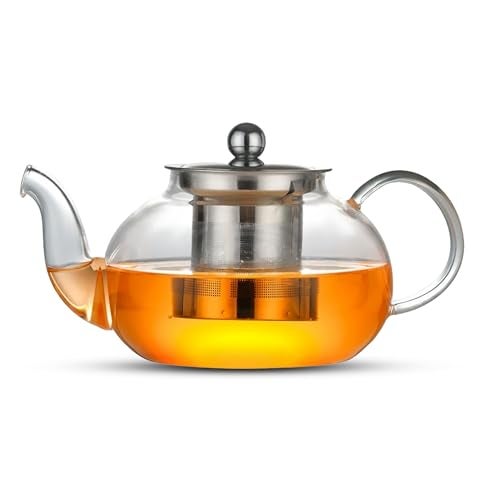 Home Essentials HomeEssentials 800ml Glass Tea Pot with Stainless Steel Infuser & Lid | Durable Borosilicate Glass | Stovetop Compatible | Perfect for Brewing Tea, Coffee & More - Image 1