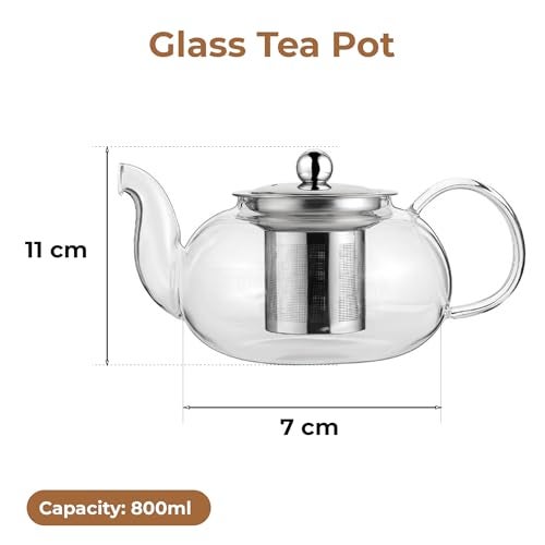 Home Essentials HomeEssentials 800ml Glass Tea Pot with Stainless Steel Infuser & Lid | Durable Borosilicate Glass | Stovetop Compatible | Perfect for Brewing Tea, Coffee & More - Image 2