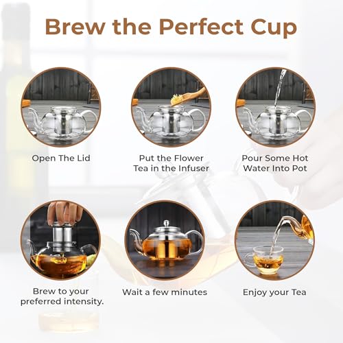 Home Essentials HomeEssentials 800ml Glass Tea Pot with Stainless Steel Infuser & Lid | Durable Borosilicate Glass | Stovetop Compatible | Perfect for Brewing Tea, Coffee & More - Image 4