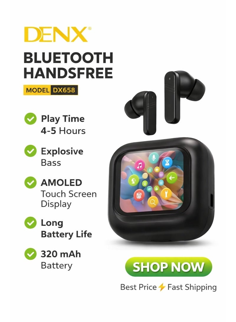 Denx Smart Bluetooth Earphone with Touch Screen ANC/ENC with 320mAh Battery Waterproof Wireless Bluetooth Earbuds with Noise Cancelling and Professional LCD Display for iPhone and Android in White - Image 1