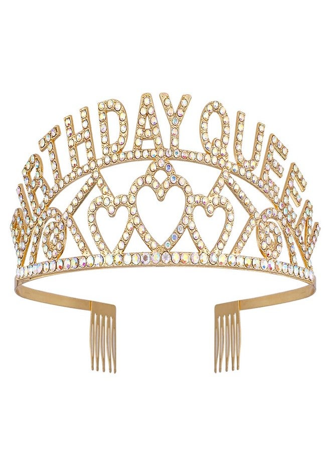 AOPRIE Birthday Tiara for Women - Gold AB Queen Headband with Rhinestone Crystal Decor - Image 1