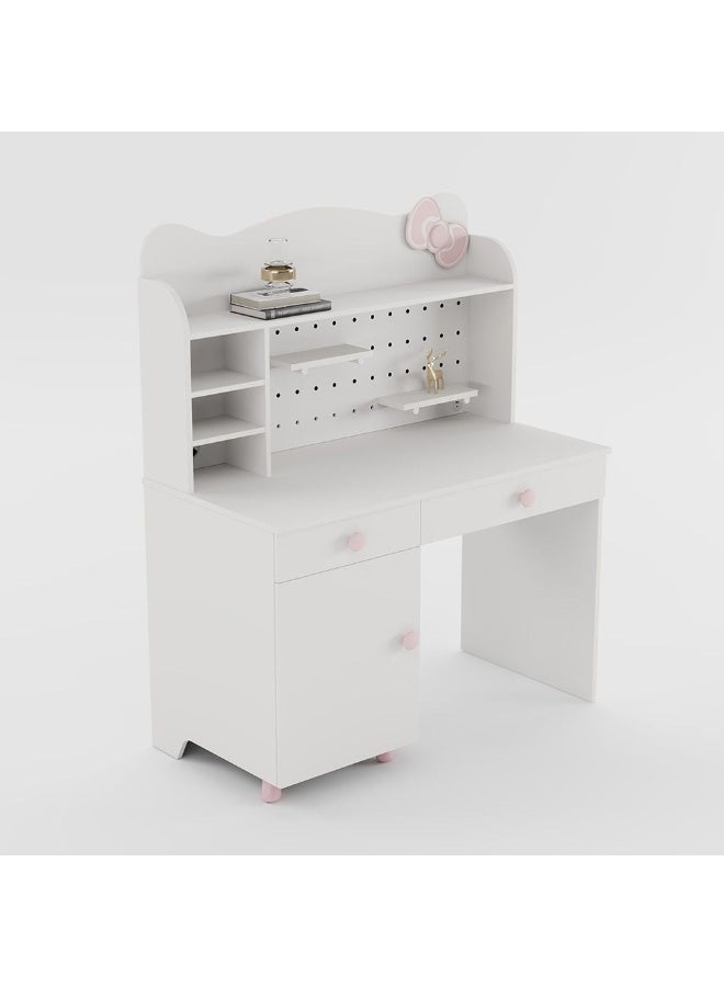 DANUBE HOME مكتب دراسة كيتى مع خزانة و 2 درج و 1 باب – مكتب أطفال أنيق مع منفذ USB، مثالي لغرفة النوم أو غرفة الدراسة – أبيض ووردى - Image 4