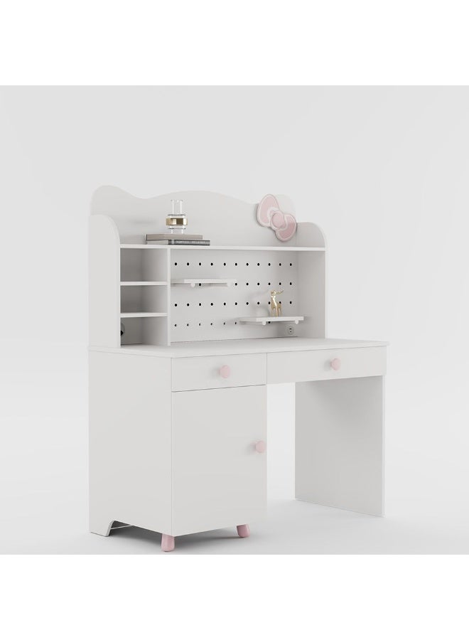 DANUBE HOME مكتب دراسة كيتى مع خزانة و 2 درج و 1 باب – مكتب أطفال أنيق مع منفذ USB، مثالي لغرفة النوم أو غرفة الدراسة – أبيض ووردى - Image 3