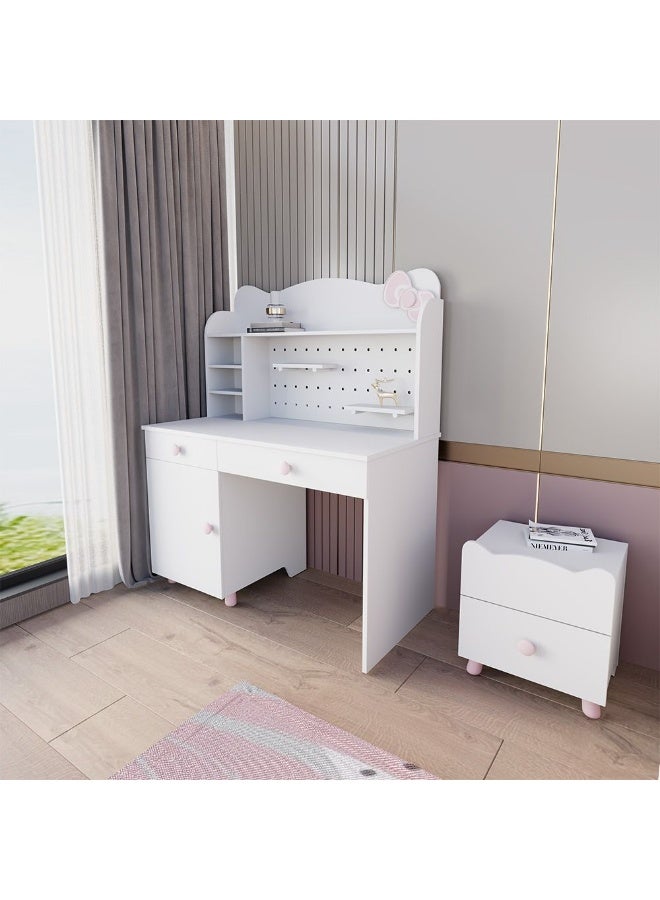 DANUBE HOME مكتب دراسة كيتى مع خزانة و 2 درج و 1 باب – مكتب أطفال أنيق مع منفذ USB، مثالي لغرفة النوم أو غرفة الدراسة – أبيض ووردى - Image 1