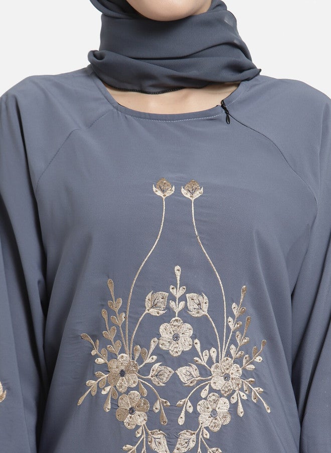 Arrabi برقع نسائي رمادي مزخرف مع وشاح - Image 2