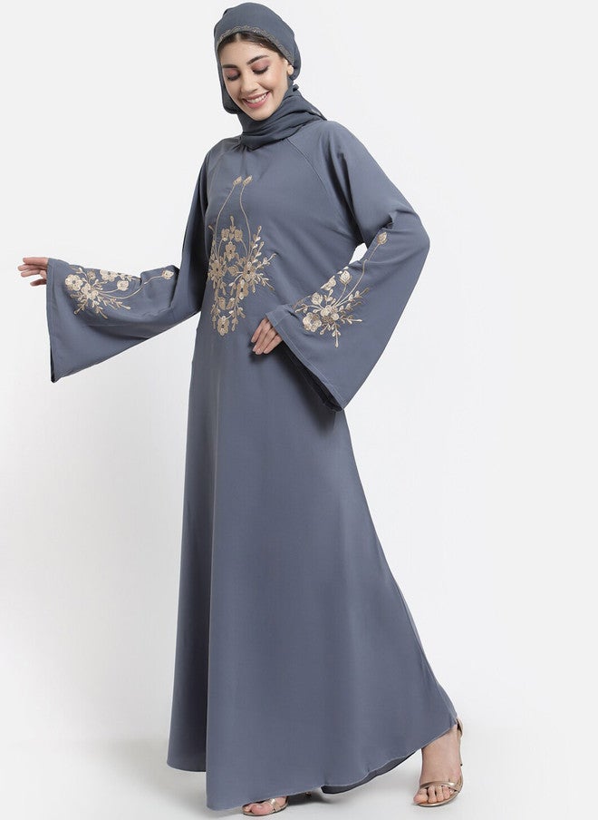 Arrabi برقع نسائي رمادي مزخرف مع وشاح - Image 5