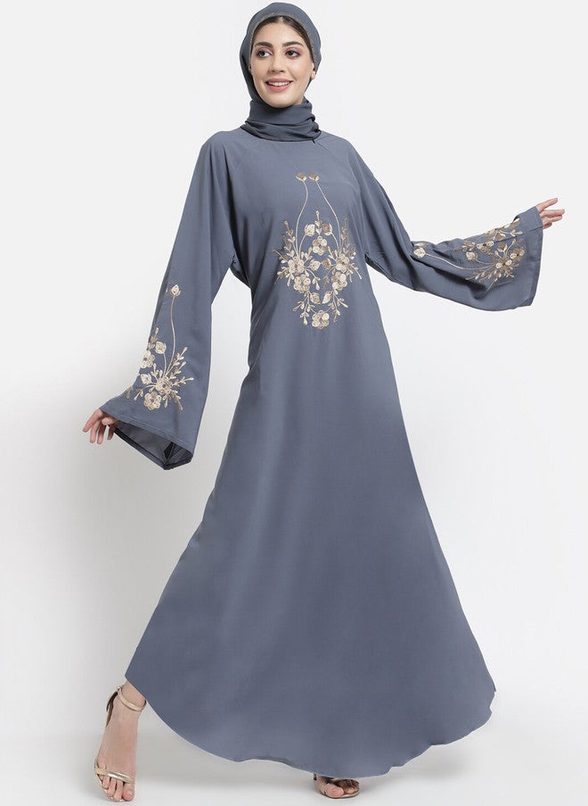Arrabi برقع نسائي رمادي مزخرف مع وشاح - Image 4