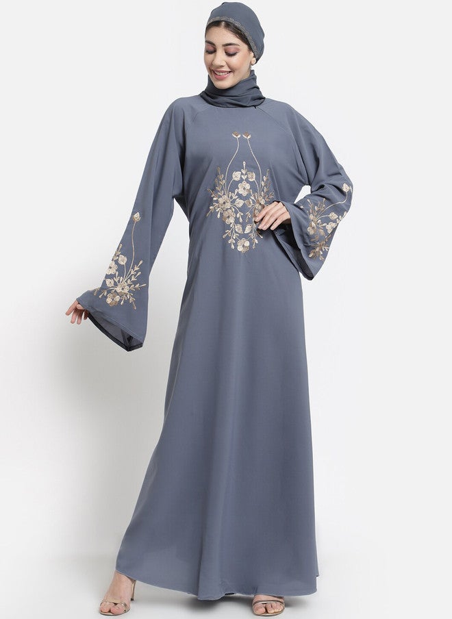 Arrabi برقع نسائي رمادي مزخرف مع وشاح - Image 1