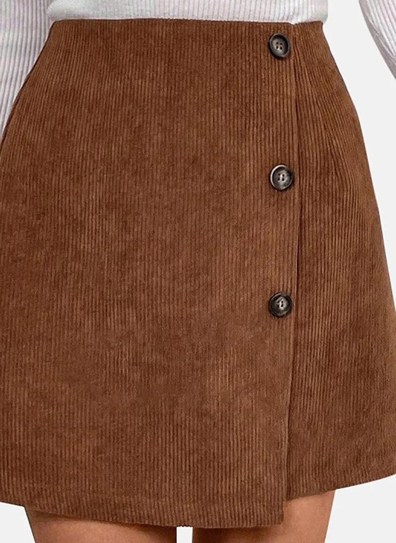 YUNIQEE Brown Solid Slim Fit Mini Skirt