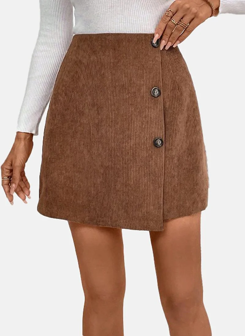 YUNIQEE Brown Solid Slim Fit Mini Skirt