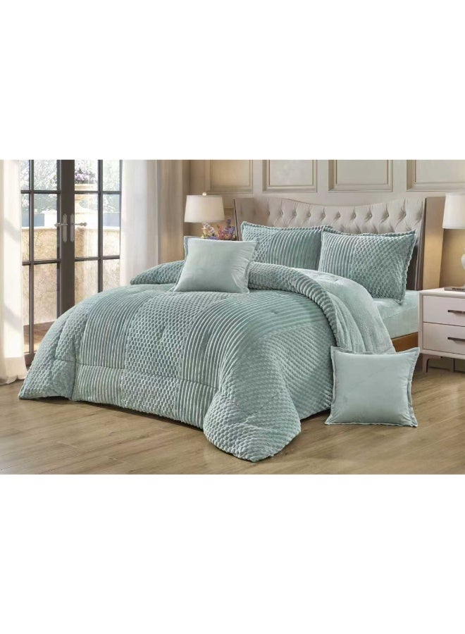 مون مفرش سرير نفرين شتوي 6 قطع وجهين وجه مخمل وجه فرو مقاس كوين 230x250 سم - Image 1