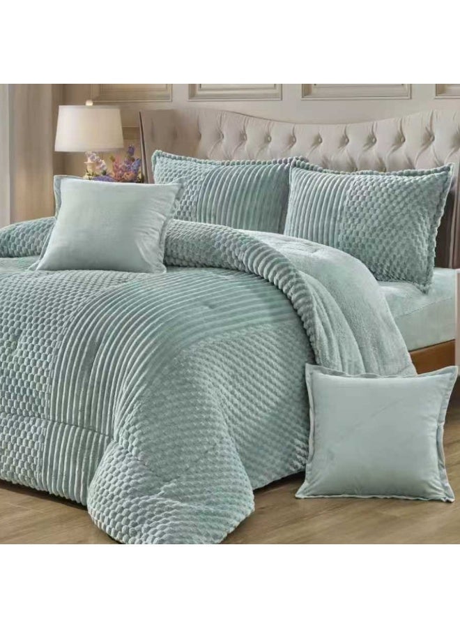 مون مفرش سرير نفرين شتوي 6 قطع وجهين وجه مخمل وجه فرو مقاس كوين 230x250 سم - Image 2