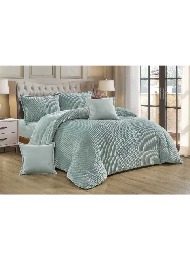 مون مفرش سرير نفرين شتوي 6 قطع وجهين وجه مخمل وجه فرو مقاس كوين 230x250 سم - Image 4