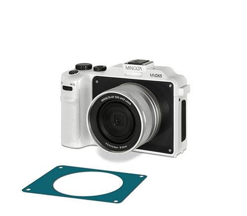 Minolta Digital Camera 56MP Photos 4K 60FPS Video DualLens Selfie Design 18X Zoom WiFi RAWJPEG Capture 3 LCD Replaceable Faceplates Black Teal Compact Travel Camera White