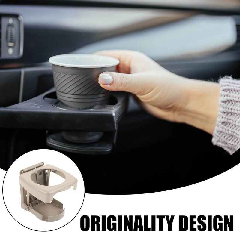 Vaguelly Vehicle Cup Holder Expander with Foldable Plastic Drink Rack Beige Car Beverage Holder Tray for Center Console and Door Panel for Travel and Daily Use - Image 3