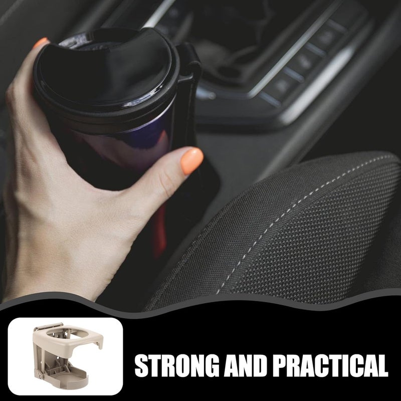 Vaguelly Vehicle Cup Holder Expander with Foldable Plastic Drink Rack Beige Car Beverage Holder Tray for Center Console and Door Panel for Travel and Daily Use - Image 4