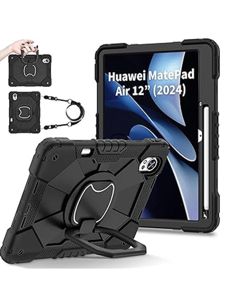 غلاف لجهاز Huawei MatePad 12X بحجم 12 بوصة/MatePad Air بحجم 12 بوصة (2024)، غلاف كامل الجسم مقاوم للصدمات، غلاف مقبض معلق بدوران 360 درجة بمكان للقلم/طوق الكتف.