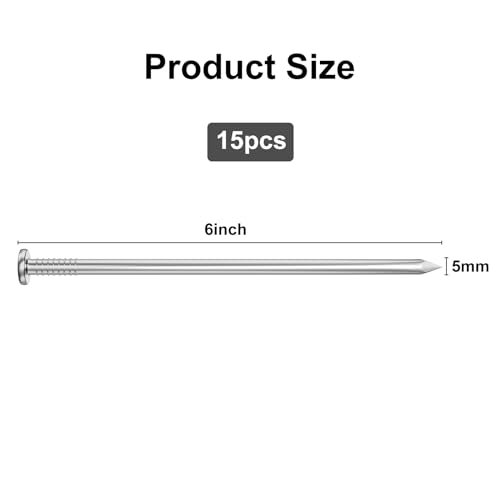 VGBUY 15PCS Stainless Steel Hardware Nails, 6 Inch Flat Head Nails for Hanging Pictures - Image 5