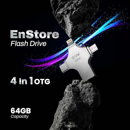 EVM EnStore 4-in-1 OTG 64GB Flash Drive | USB 3.0 | Blazing 100MB/s Read| USB-A Android iOS Lightning Type-C | Smartphones Laptops Tablets | i-FlashDevice HD | 10 Years Warranty (EVM4D/64G) - Image 2