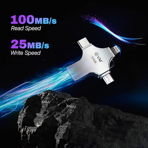 EVM EnStore 4-in-1 OTG 64GB Flash Drive | USB 3.0 | Blazing 100MB/s Read| USB-A Android iOS Lightning Type-C | Smartphones Laptops Tablets | i-FlashDevice HD | 10 Years Warranty (EVM4D/64G) - Image 3