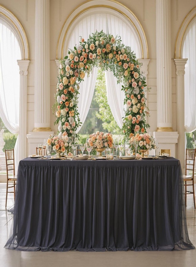 Suppromo أغطية طاولات تول سوداء لطاولات مستطيلة بطول 6 أقدام 6 أقدام غطاء طاولة مستطيل بلا تجاعيد من قماش سبانديكس مع تنورة توتو لحفلات الزفاف وأعياد الميلاد والحفلات والمآدب والمعارض - Image 2