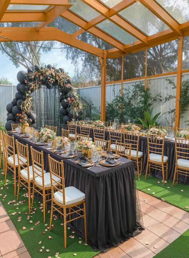 Suppromo أغطية طاولات تول سوداء لطاولات مستطيلة بطول 6 أقدام 6 أقدام غطاء طاولة مستطيل بلا تجاعيد من قماش سبانديكس مع تنورة توتو لحفلات الزفاف وأعياد الميلاد والحفلات والمآدب والمعارض - Image 5