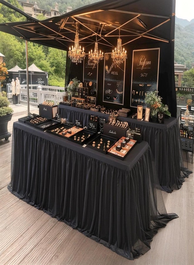 Suppromo أغطية طاولات تول سوداء لطاولات مستطيلة بطول 6 أقدام 6 أقدام غطاء طاولة مستطيل بلا تجاعيد من قماش سبانديكس مع تنورة توتو لحفلات الزفاف وأعياد الميلاد والحفلات والمآدب والمعارض - Image 3