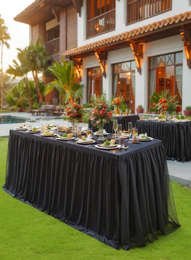 Suppromo أغطية طاولات تول سوداء لطاولات مستطيلة بطول 6 أقدام 6 أقدام غطاء طاولة مستطيل بلا تجاعيد من قماش سبانديكس مع تنورة توتو لحفلات الزفاف وأعياد الميلاد والحفلات والمآدب والمعارض - Image 4